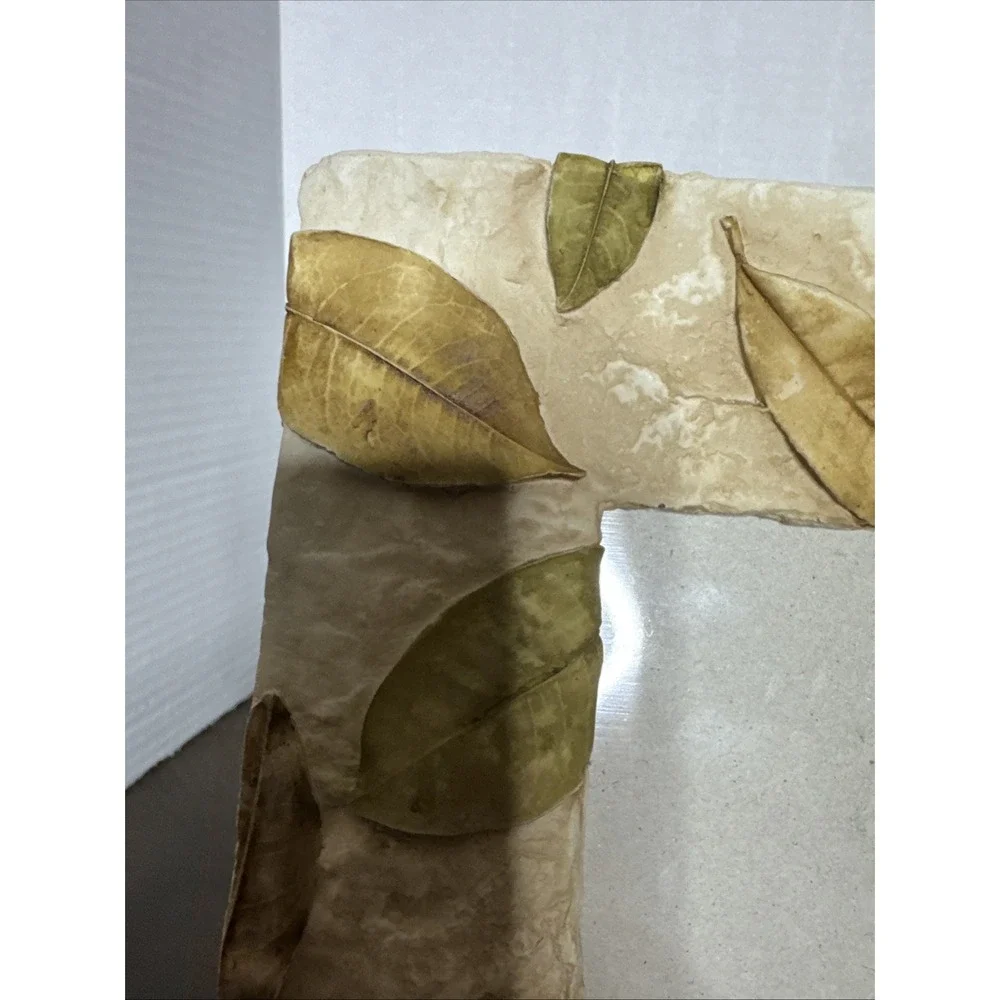 Decorative Rustic Primitive Textured Leaves faux stone Picture Frame 3.5